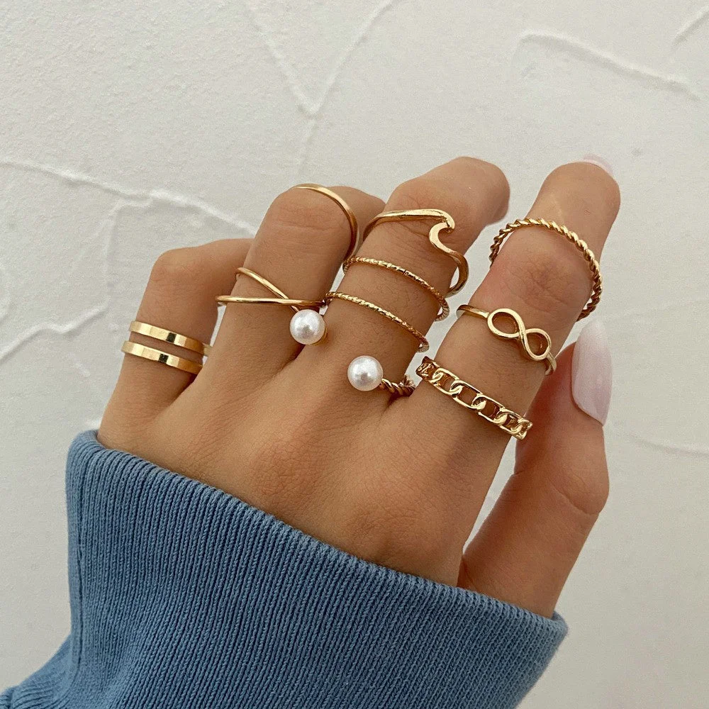 Women plus size clothing Bohemian Gold Color Chain Rings Set for Women Fashion Boho Coin Snake Moon Star Rings Party 2022 Female Trend Jewelry Gifts-Nordswear