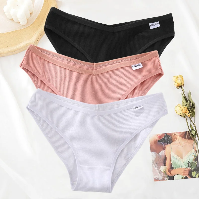 FINETOO 3PCS/Set Women Cotton Embroidery Fruit Panties Underwear V Waist Female M-XL Woman's Briefs Pantys Intimates Lingerie