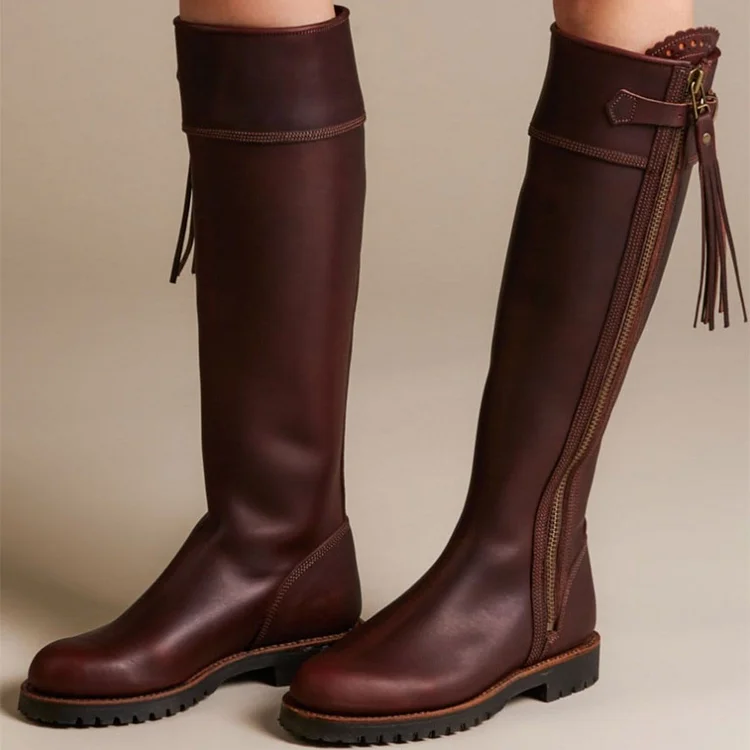 Maroon top flat boots