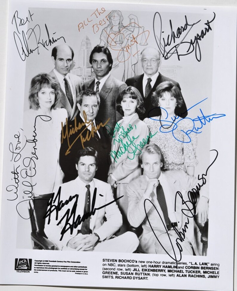 L.A. LAW CAST SIGNED Photo Poster painting X9 Harry Hamlin, C. Bernsen, J. Eikenberry, M. Tucker, M. Greene, S. Ruttan, A. Rachins, J. Smits ++ wcoa