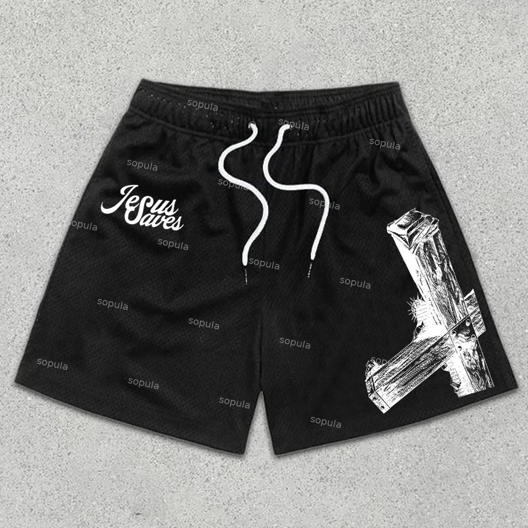 Men's Casual Jesus Saves Graphic Print Mesh Shorts - SOPULA