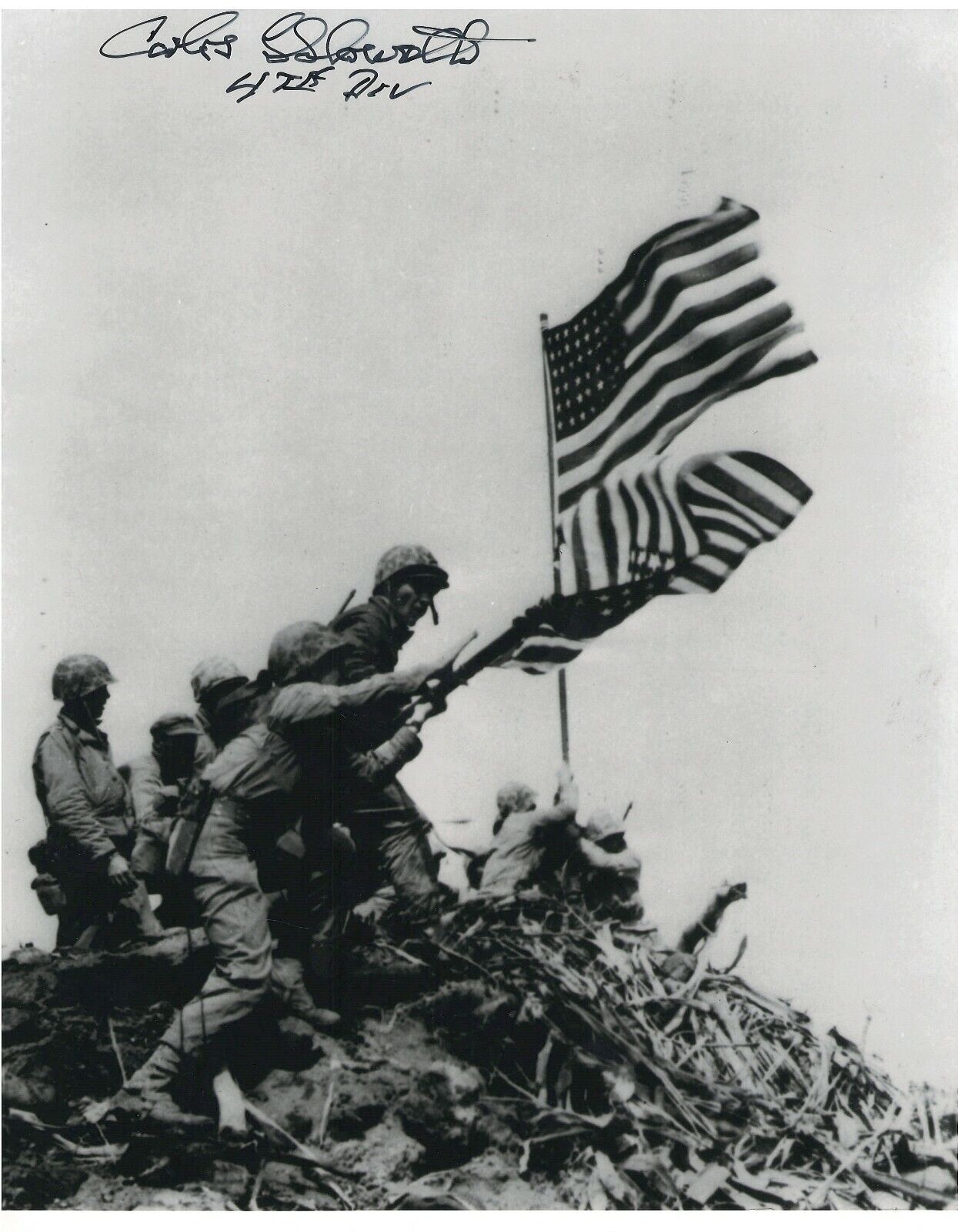 CARLOS SHOWALTER 4TH MARINE DIVISION IWO JIMA VETERAN RARE SIGNED Photo Poster painting