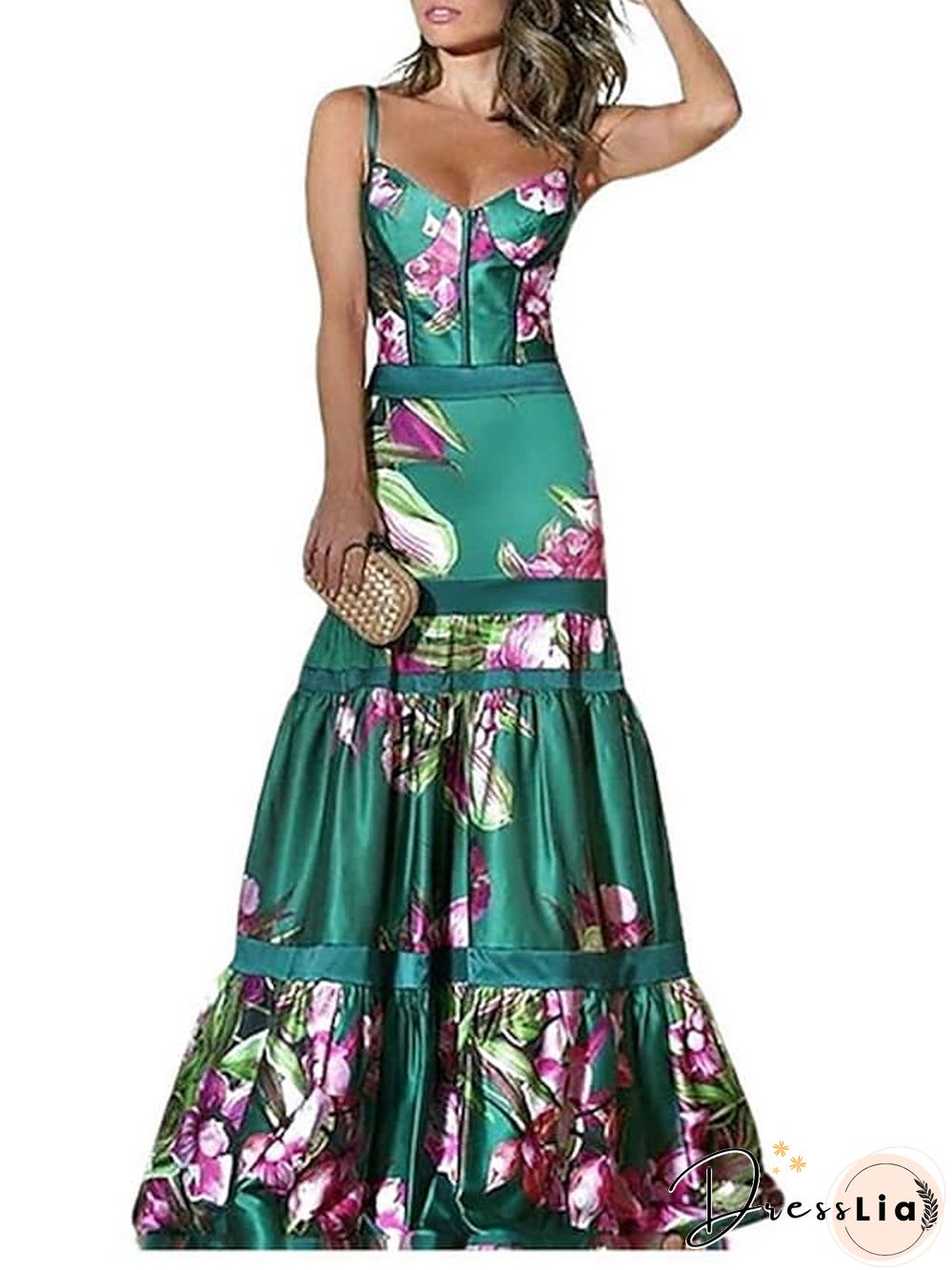 Women's Sheath Dress Maxi Long Dress Green Sleeveless Floral Patchwork Print Spring Summer Casual S M L XL XXL 3XL