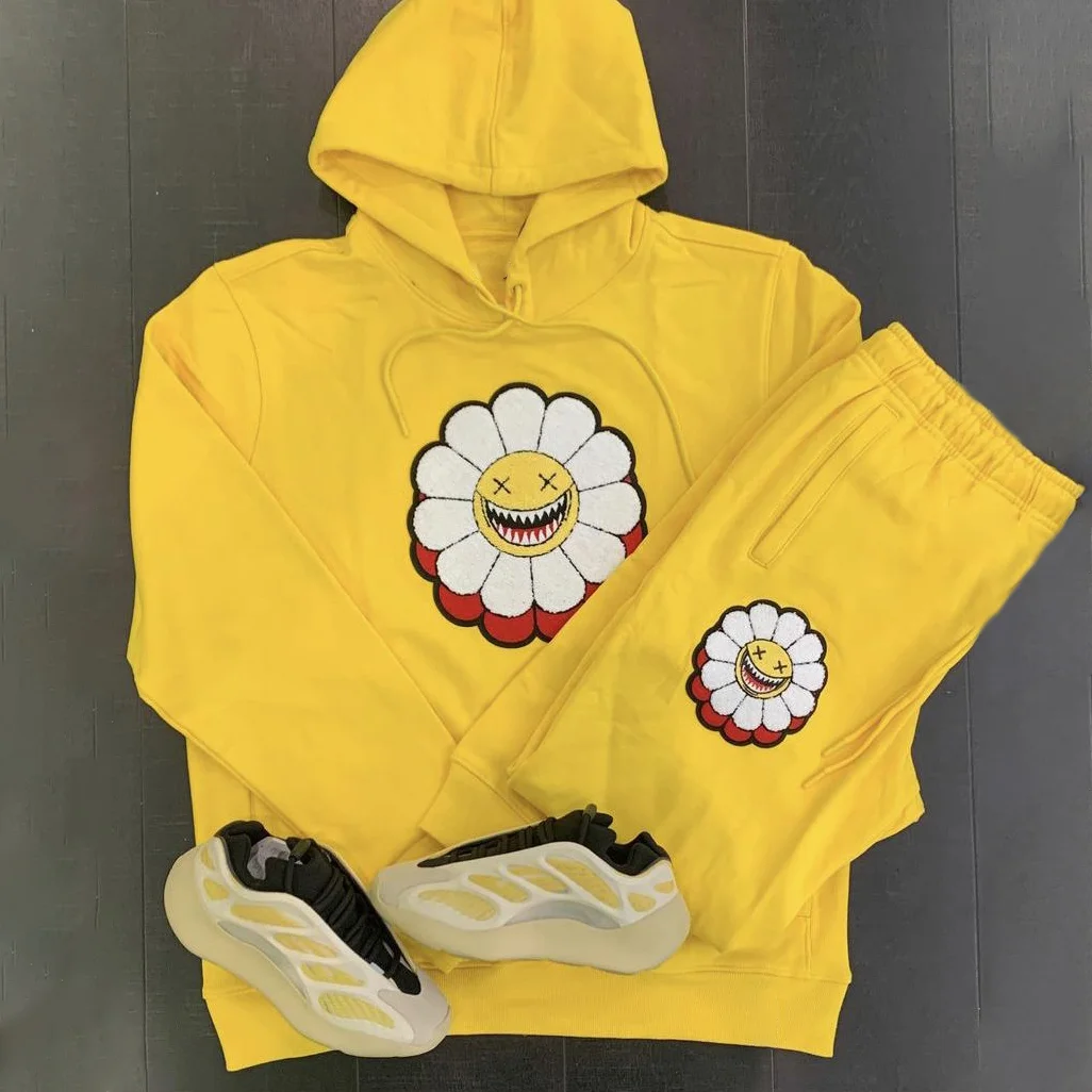 Fashion personality flower casual hoodie sports suit