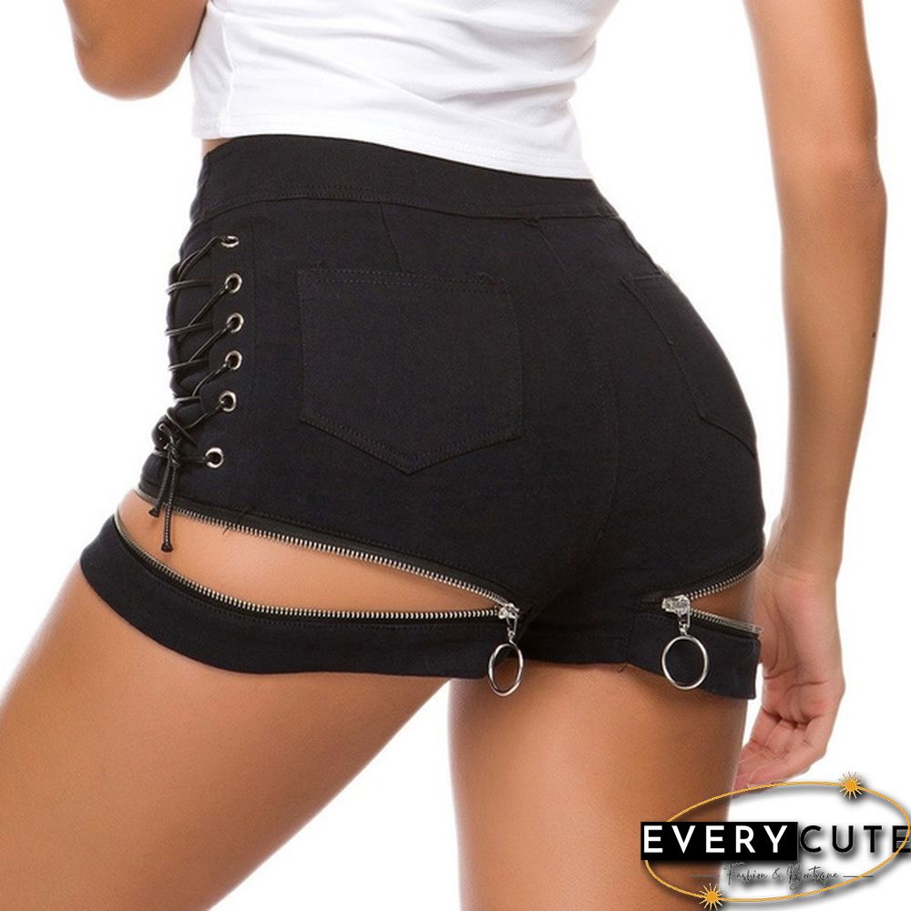 Sexy Summer Women Denim Shorts High Waist Ripped Short Jeans Femme Tassel Lace Up Bandage Hotpants