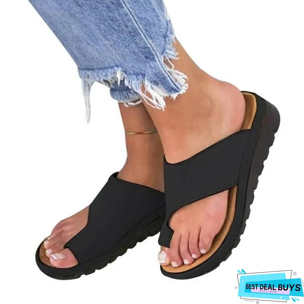 Women's Pu Leather Dating Flat Sole Slip-On Sandal