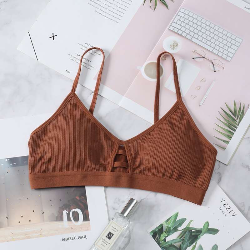 Women's sexy pierced steel bra beauty back wrap chest comfortable bra stretch thin triangle cup underwear new