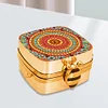 (US Local)Mandala Diamond Painting Mirror Bag Rhinestone Jewelry Box for Women (Gold)