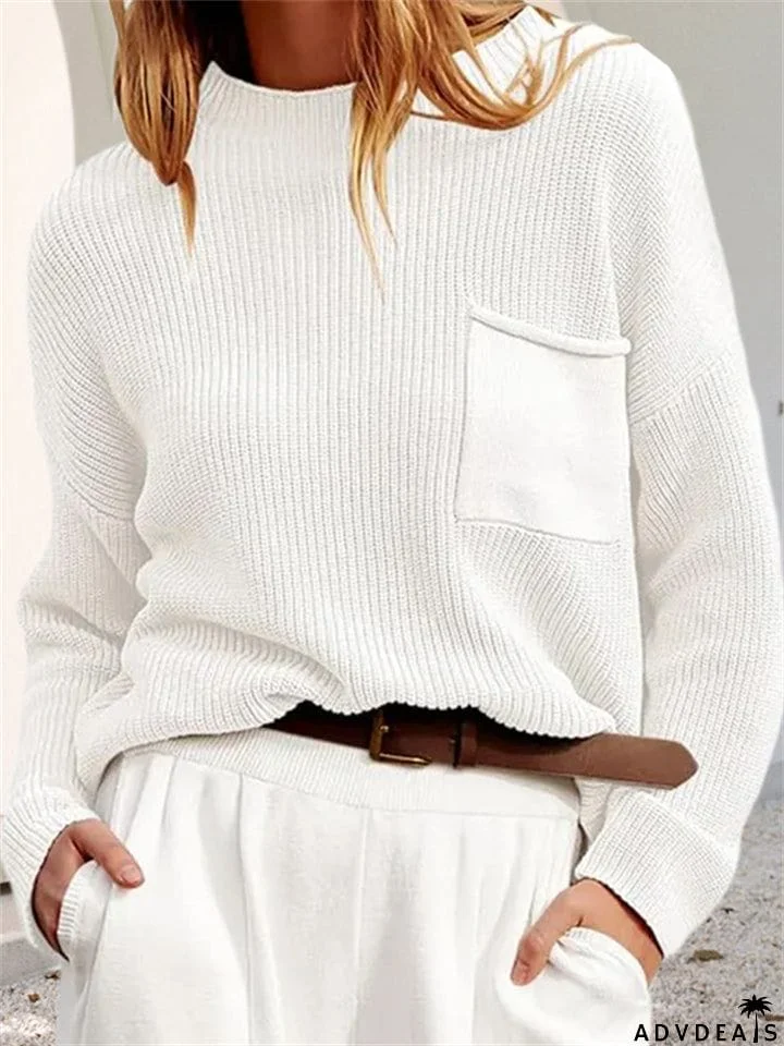 Fashionable Casual Round Neck Pure Color Sweater for Lady