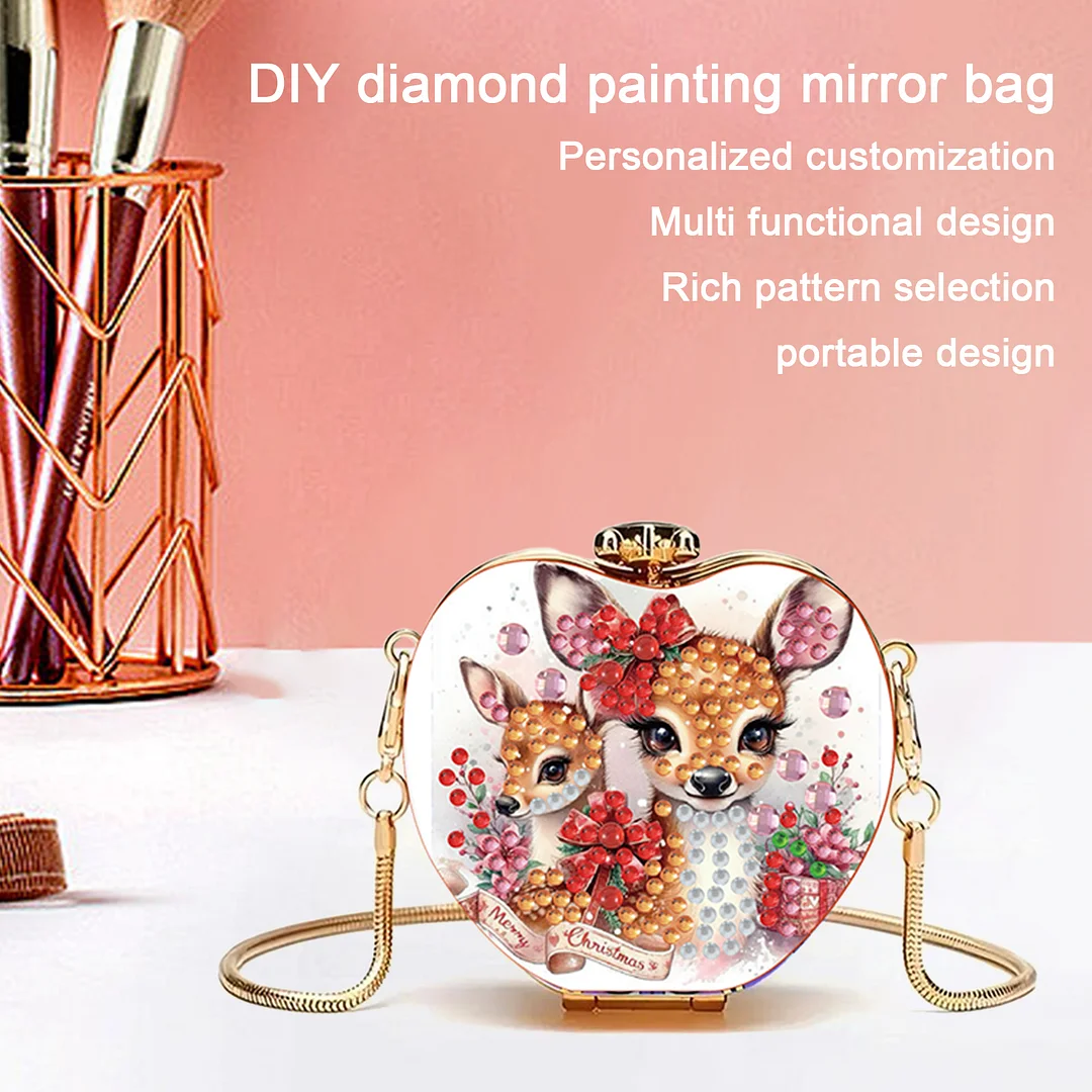 Reindeer DIY Acrylic Love Art Diamond Painting Coin Purse with Chain for Women