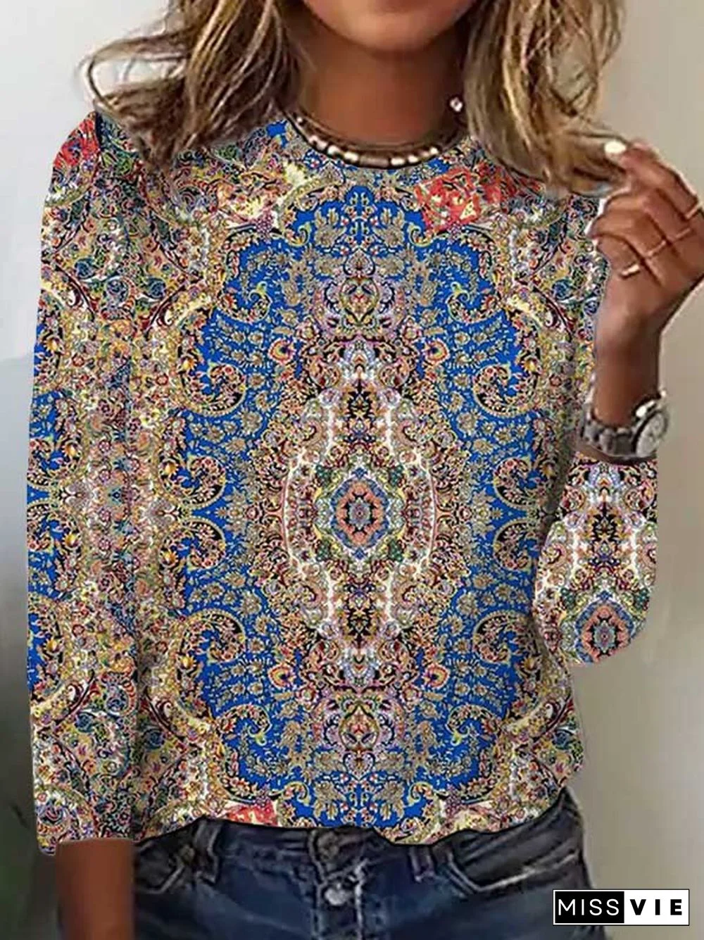 Ethnic Casual Crew Neck T-Shirt