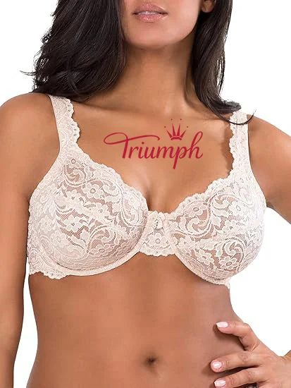 Triumph - (3 produkty) Biustonosz bawełniany z haftowaną koronką, bez fiszbin