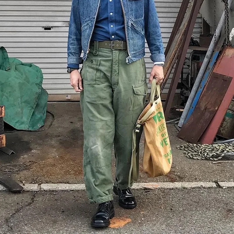 Vintage Distressed Washed Straight Wide Leg Pants