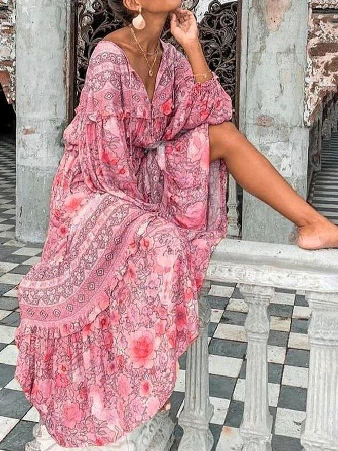 Tribal Long Sleeve Boho Cotton Dresses