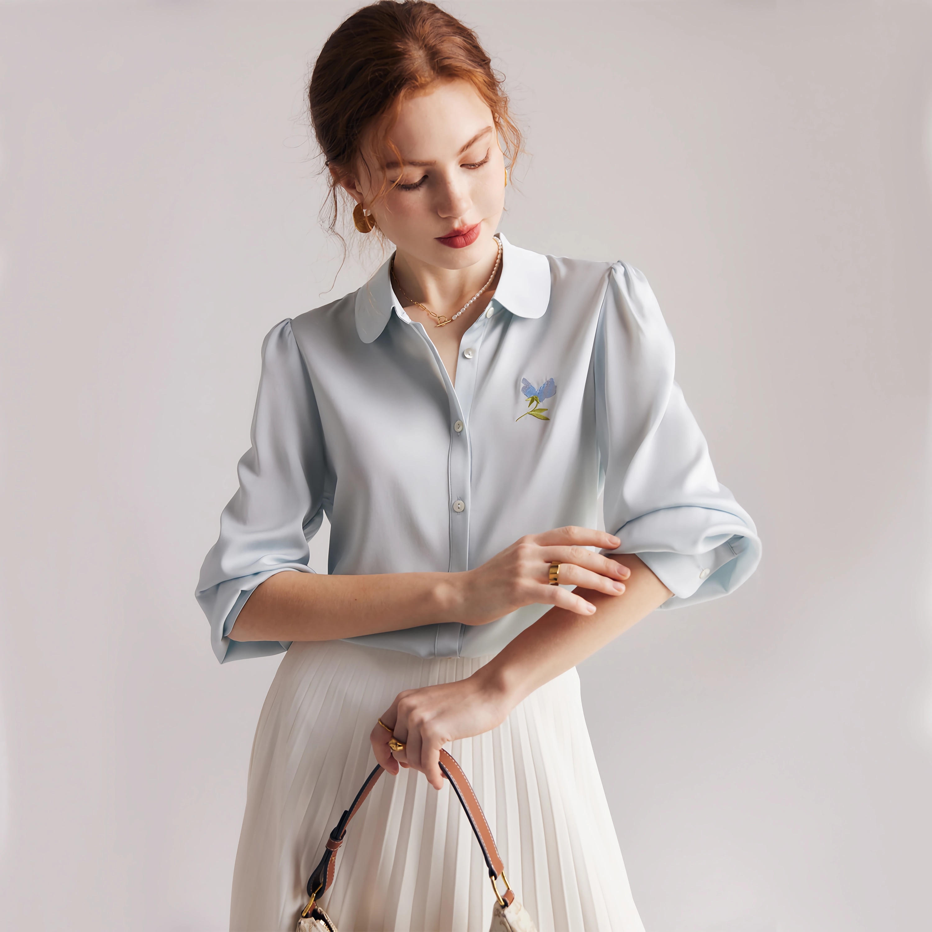 Crepe Silk Blouse Shirt Business For Women REAL SILK LIFE