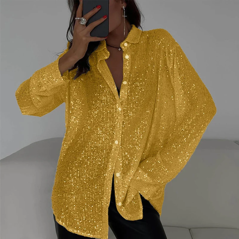 Uveng Uveng 2025 New Pearl Blouse Collared Long-Sleeved Sleeve-Jersey Basic Women's Shirt Coat