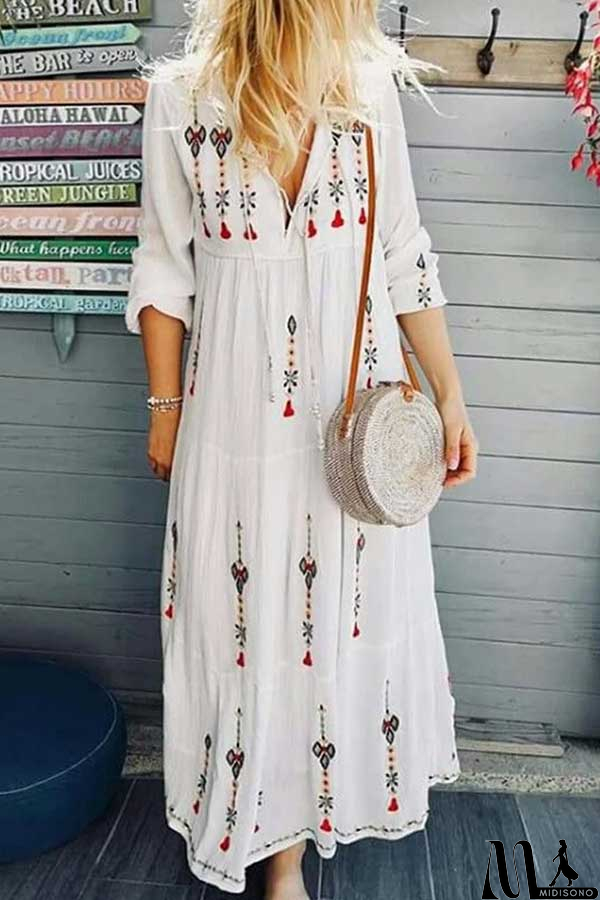 MidiSono - Printed V-neck String Maxi Dress
