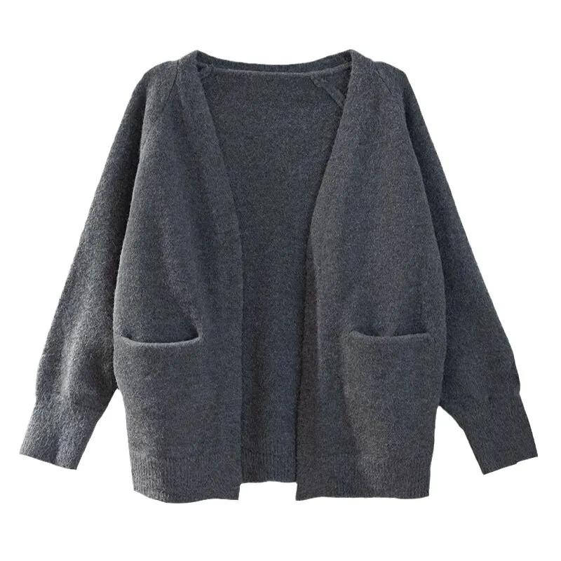 Churchf Churchf Pure Color Autumn Winter 2024 New Lazy Wind Loose Outside Wear V-Neck Knit Cardigan Jacket Sweater Coat Female