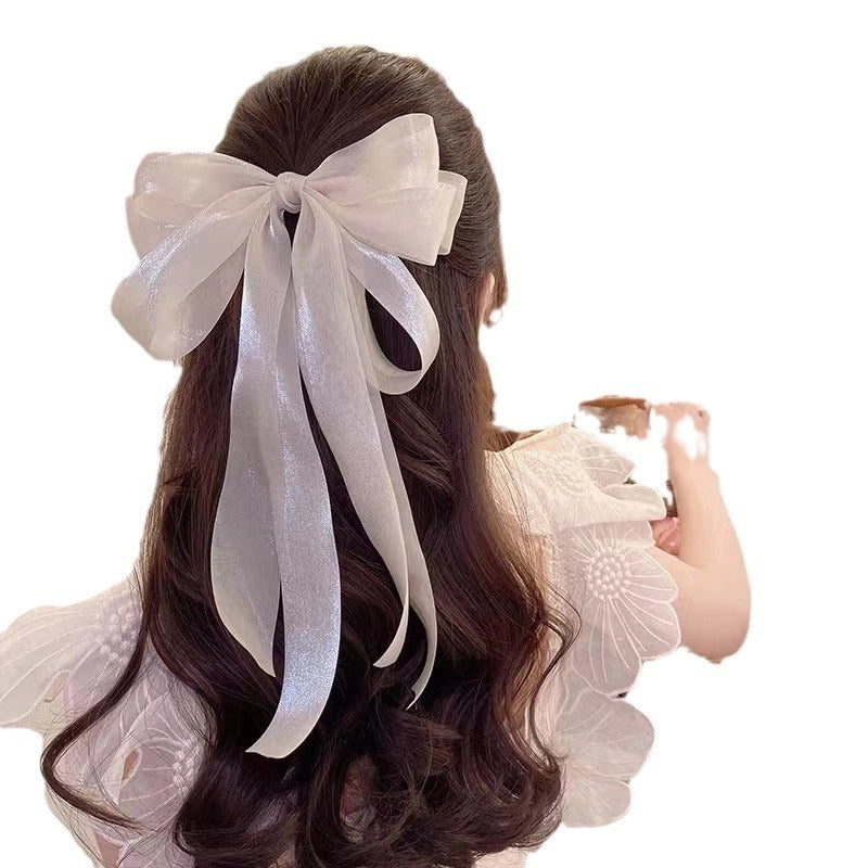 Large Ribbon Bow Tiara Hair Clip Girl’s Elegant Back Of Head Cyber Celebrity Spring Clip High-grade Ribbon Hair Accessories
