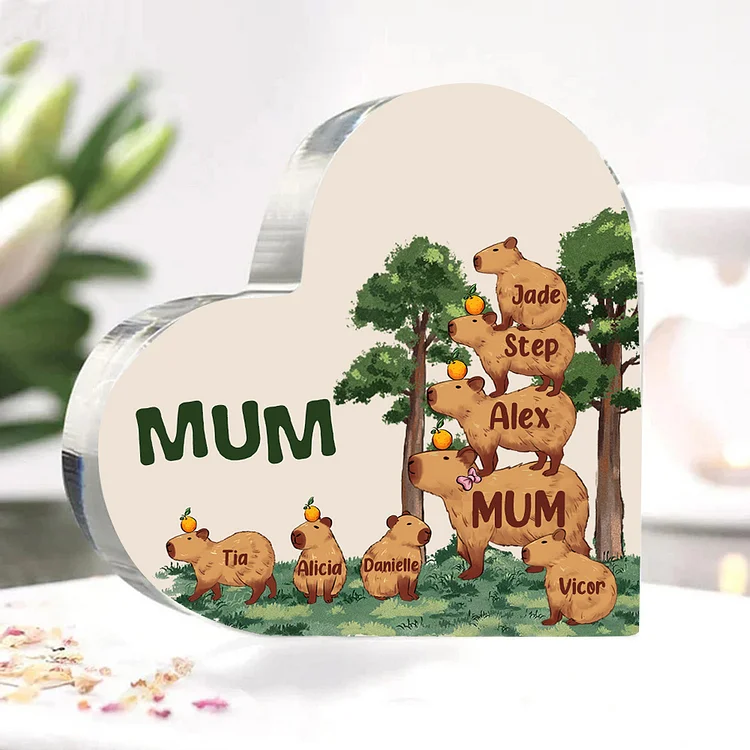 8 Names-Personalized Guinea Pig Jenga Acrylic Ornament-Custom Text Acrylic Family Heart Keepsake Desktop Ornament For Family