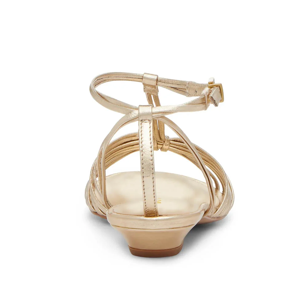 Gold Metallic Finish Strappy Summer Sandals with Chunky Heels