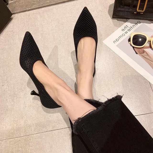 Lourdasprec Women Pumps  Summer Comfortable Triangle Heeled Party Shoes Stiletto Sexy Single  Shoes Flying Woven Mesh Breathable Women Shoes