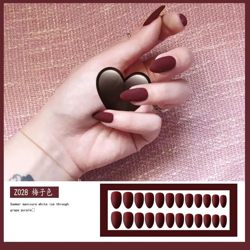 24Pcs Full Cover press on Pointed Head Scrub Fresh Temperament Orange false nails matte Wearable Stiletto Fake Nails with Glue-Nail Inspo