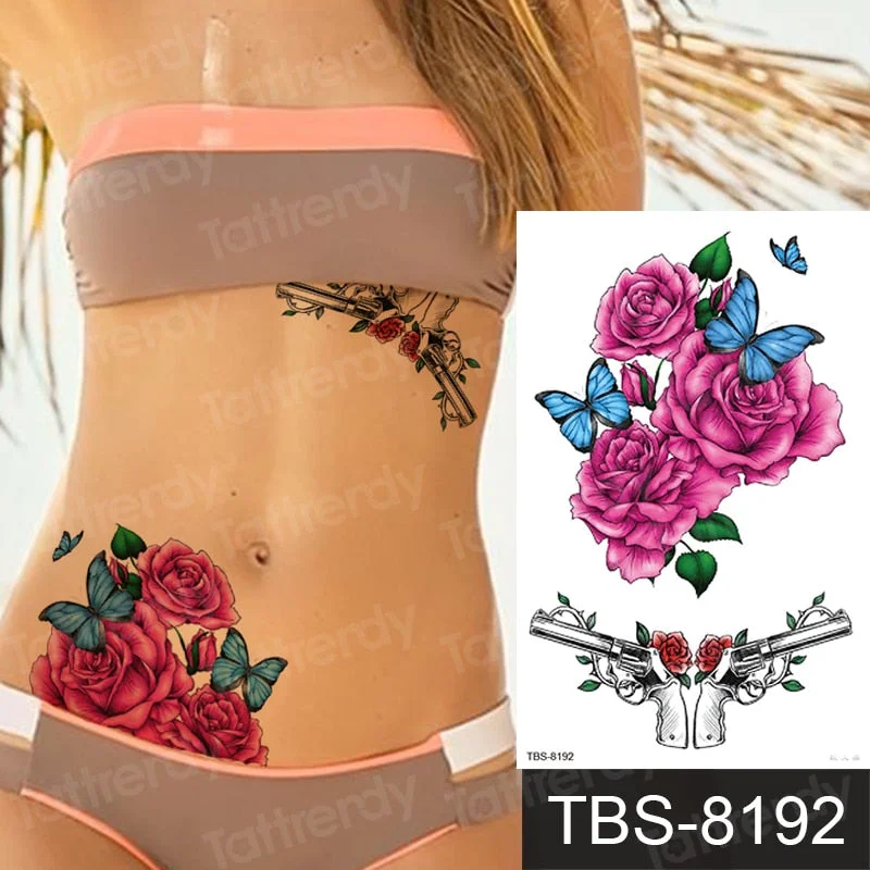 Fashion Colorful Tattoo Waterproof Stickers Beautiful Flowers Tattoo Women New Waterproof Temporary Black Tattoo Sticker Body