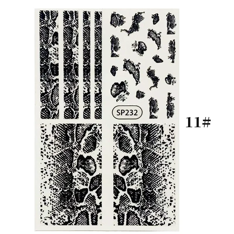 1PC Zebra Serpentine 3D Nail Stickers Fluorescence Green Leopard Prints Sliders Animal Skins Nail Art Decoration For Manicures