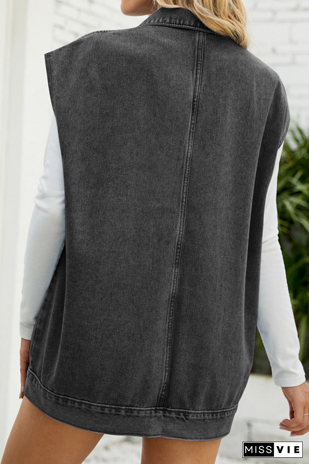 Open Front Pockets Sleeveless Denim Jacket