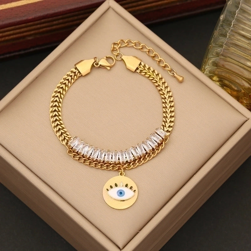 Casual Minimalist Four Leaf Clover Devil’s Eye Butterfly Stainless Steel Plating Inlay Zircon Bracelets