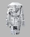Newspaper Print Drawstring Waist Hooded Sweatshirt Dress