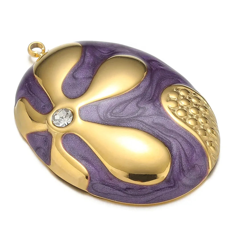 5 PCS/Package 31*24mm Hole 1~1.9mm 304 Stainless Steel Zircon Oval Pendant