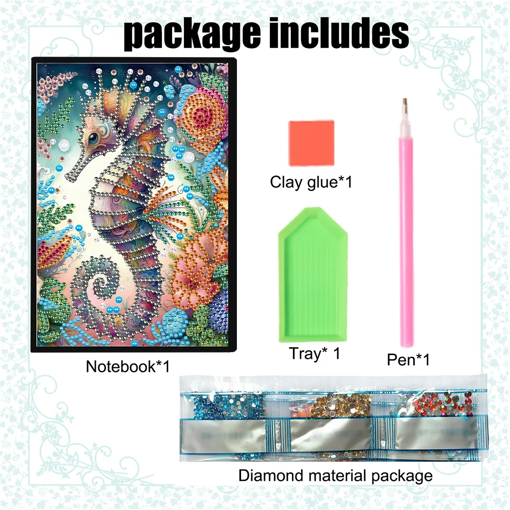 DIY Seahorse Special Shaped Diamond Painting Diary Book 50 Pages for Adults Kids