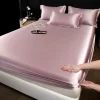 Simple solid color silk fitted sheet and pillowcase three-piece set