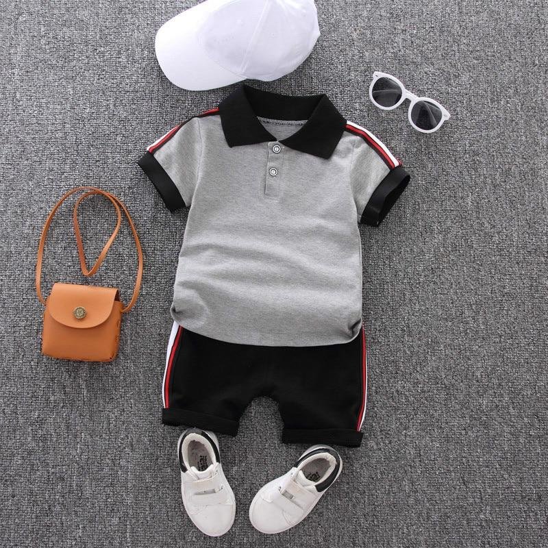 Baby Set Boy Clothing 2021 Summer Casual Cotton Kids Turn-down Top + Black Shorts Toddler Short Sleeve Golf Sports Outfits