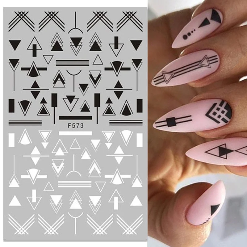 1PC Black White Leaves Flower 3D Nail Stickers Tropical Plants Mandala Leaf Geometry Transfer Decals Nail Art Decorations-Nail Inspo