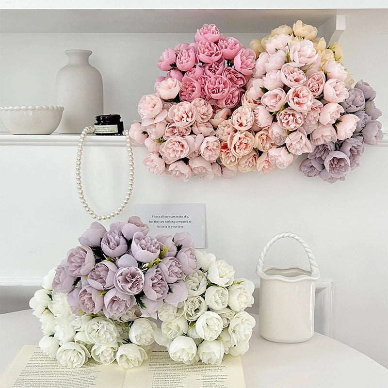 Simulation 27 Head Tea Rose Bouquet Peony Bouquet Fake Flowers Wedding Auditorium Holding Bouquet Home Decoration Photography Props