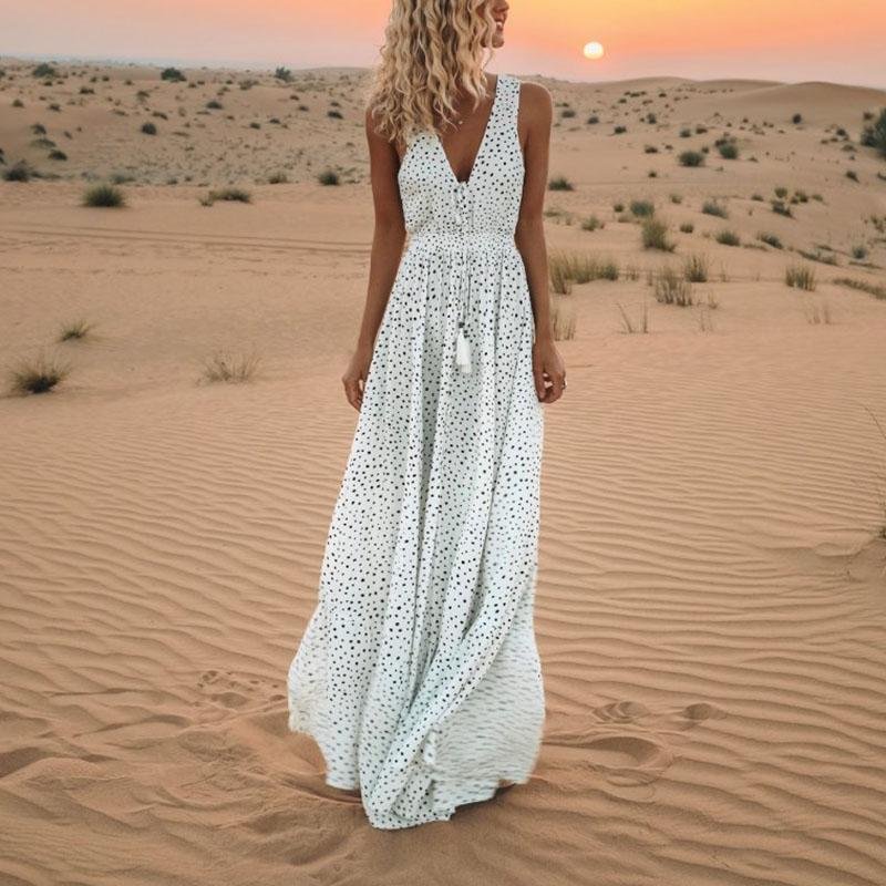 ⚡NEW SEASON⚡Vacation V-neck Polka Dot Print Sleeveless Dress