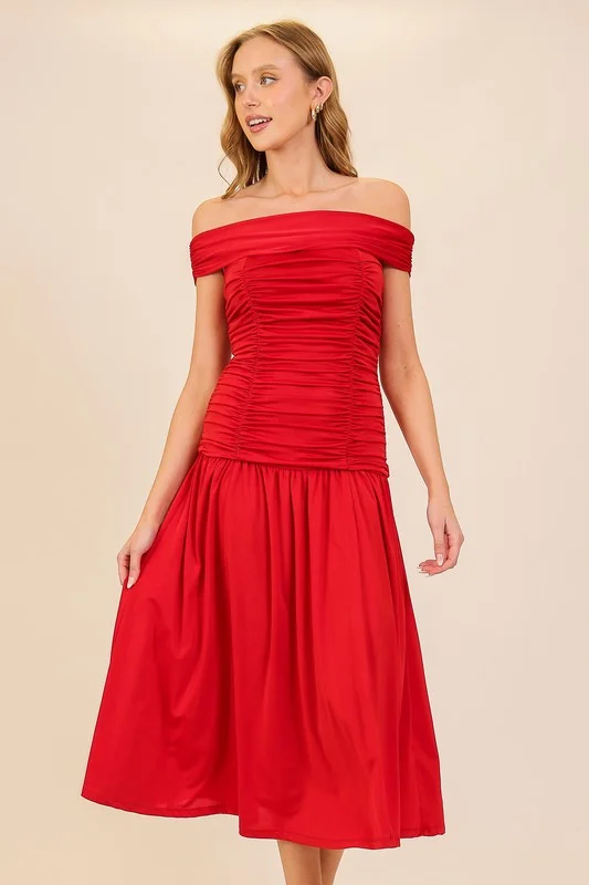 Red Elegant Off-The-Shoulder Red Dress