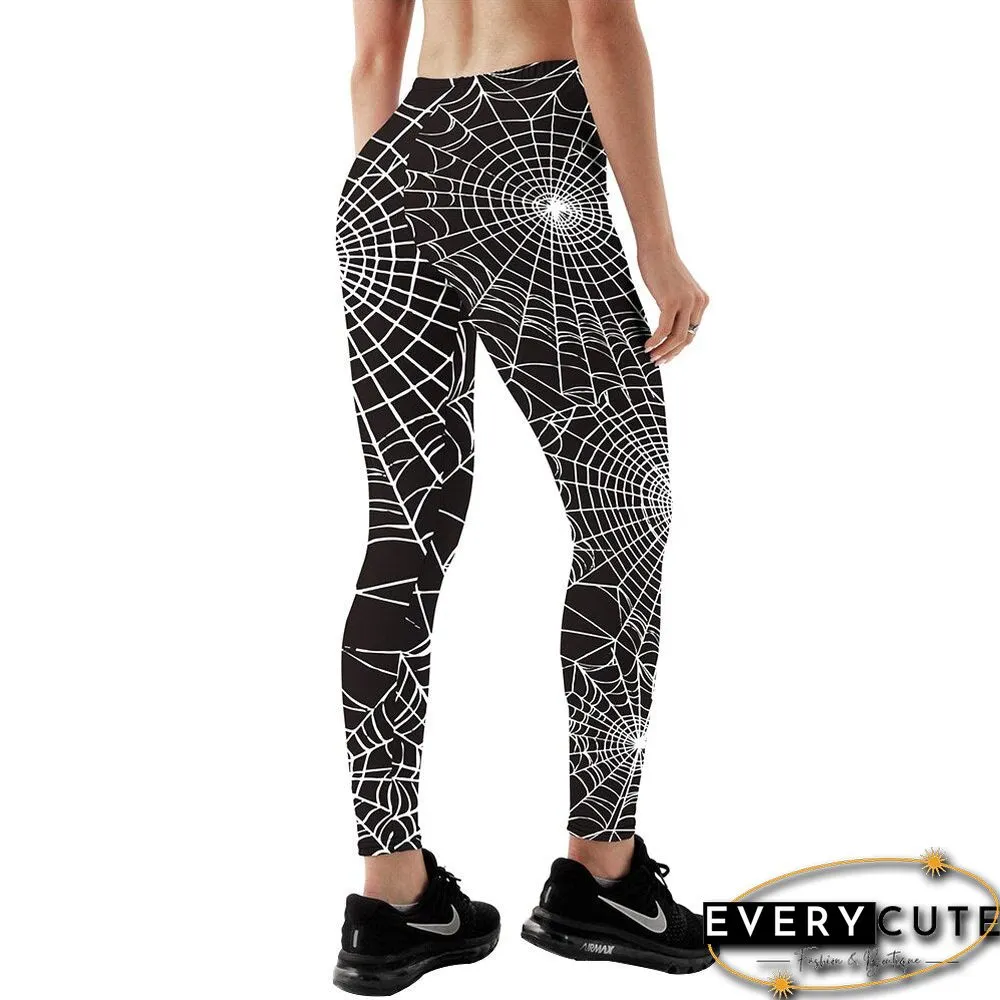 Halloween Spider Web Sports Yoga Pants Hight Waist Stretch Trousers Tight Leggings Slim