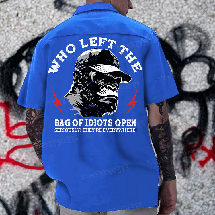 “Who Left The Bag Of Idiots Open” Reversible Printed Button Up Shirt