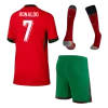 RONALDO #7 Portugal Home Kids Soccer Jerseys Full Kit EURO 2024