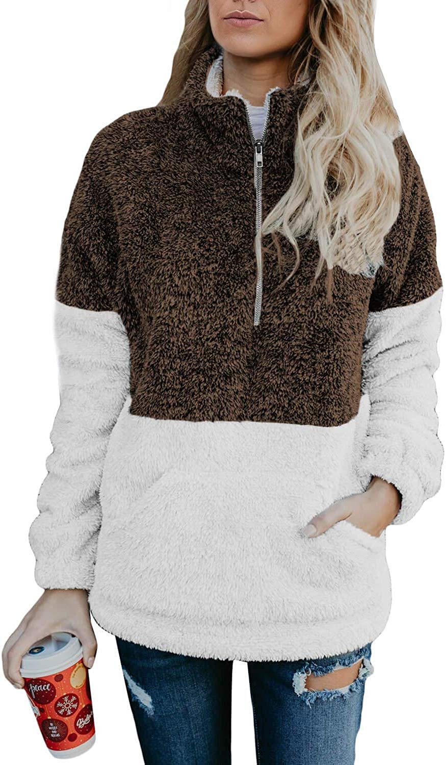 Womens Long Sleeve Zip Sweatshirt Fleece Pullover Outwear Coat Pockets(S-XXL)
