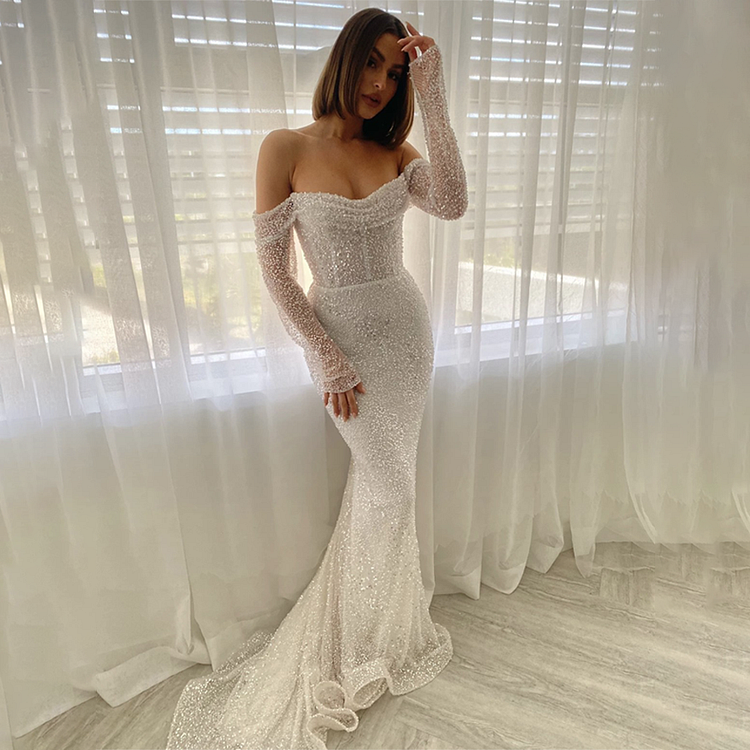Girlwedding  Fashion Off-Shoulder Corset Three Quarter Sleeve Prom Dress Back Zipper and Buttons Formal Dress Evening gown