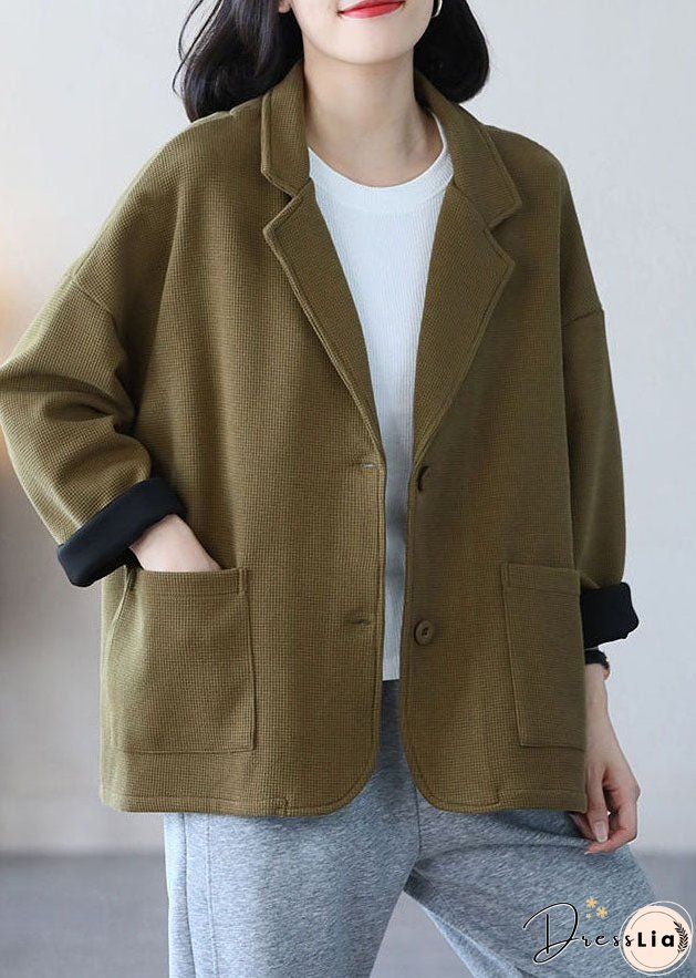 Vintage Light Green Notched Collar Pockets Cotton Coats Spring