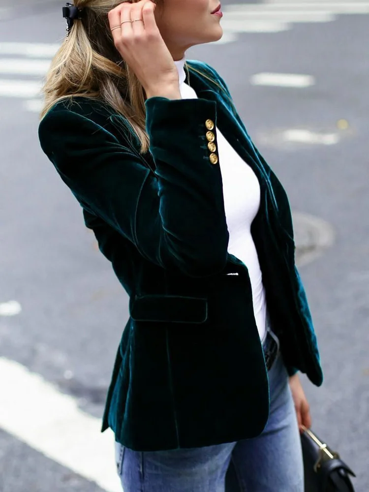 Long Sleeve Buttoned Velvet Outerwear