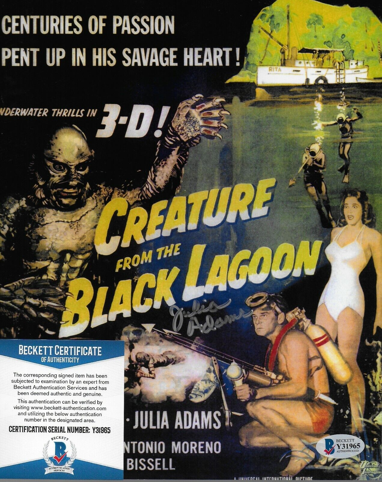 Julie Adams Creature of the Black Lagoon Signed 8x10 Photo Poster painting w/Beckett COA #3