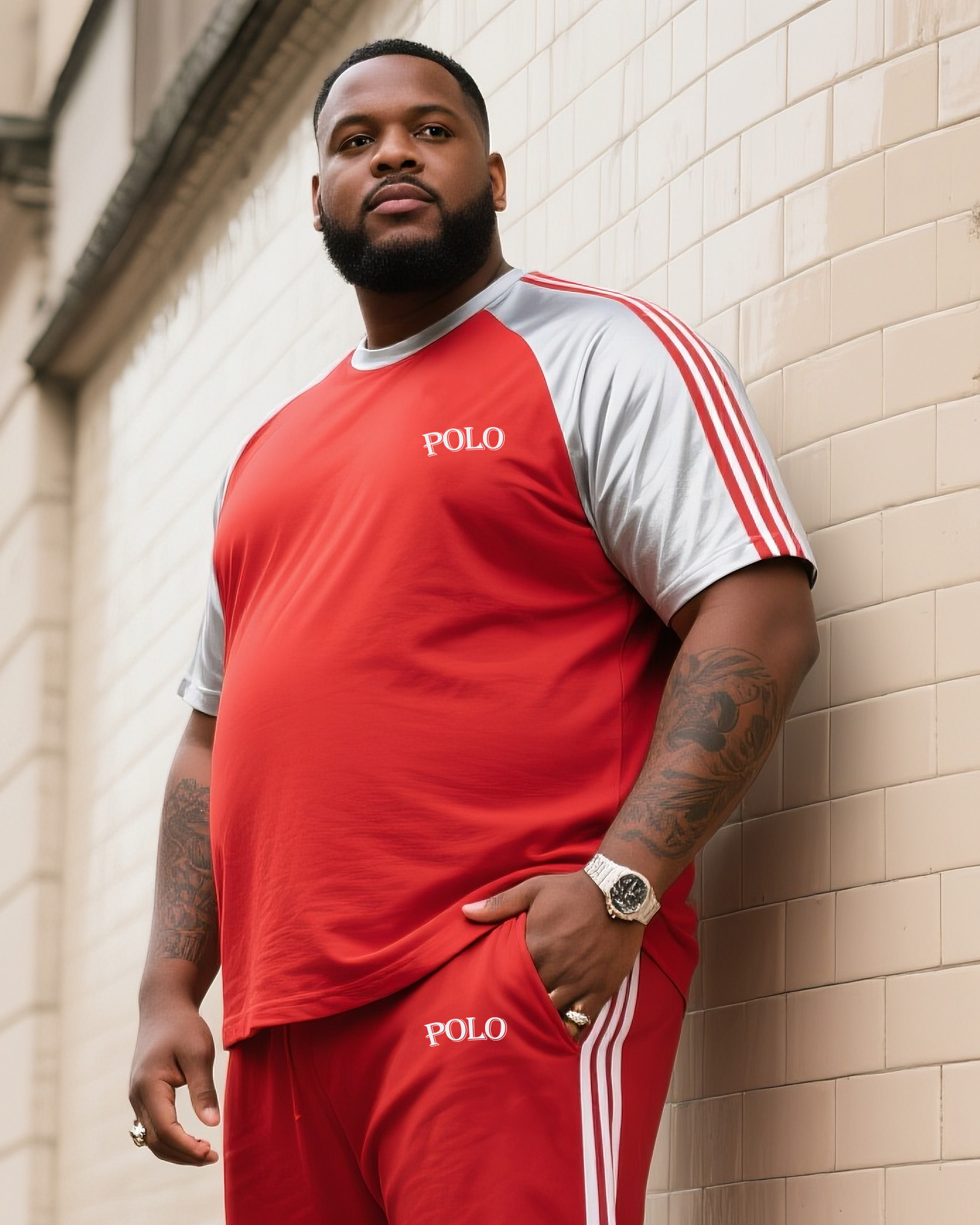 Big Boy Daily Casual Fox Red Striped Silver White Round Neck Short Sleeve T-Shirt Striped Trousers Suit