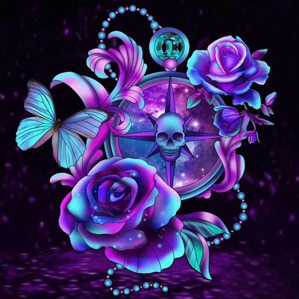 5D DIY Diamond Painting Kits Full Square Drill Skull Purple Rose Mosaic Picture